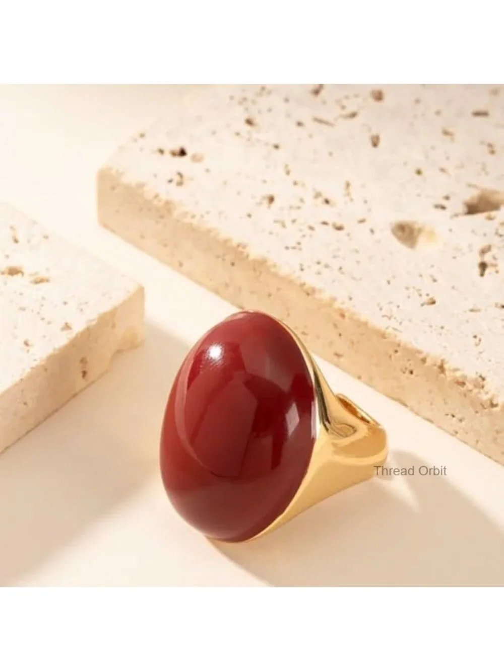 Geometric Oval Statement Ring Open Adjustable Gold Plated Dome Cocktail Ring